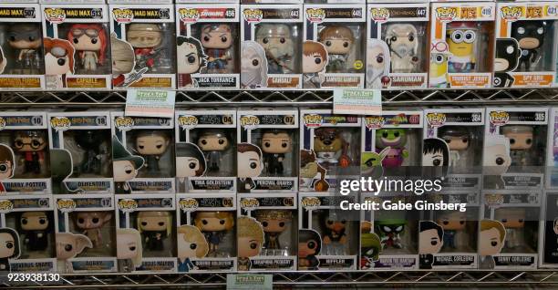 Display of Pop! Vinyl figurines is seen during Vegas Toy Con at the Circus Circus Las Vegas on February 24, 2018 in Las Vegas, Nevada.