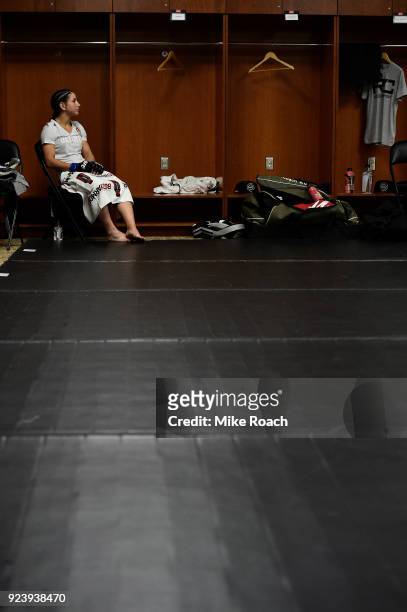 Tecia Torres relaxes backstage prior to her bout against Jessica Andrade of Brazil during the UFC Fight Night event at Amway Center on February 24,...