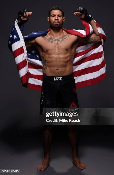 Max Griffin poses for a portrait backstage after his victory over Mike Perry during the UFC Fight Night event at Amway Center on February 24, 2018 in...