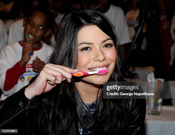 Actress Miranda Cosgrove attends the Colgate Oral Health Festival at Greeley Square Park on October 27, 2009 in New York City.