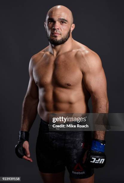 Ilir Latifi of Sweden poses for a portrait backstage after his victory over Ovince Saint Preux during the UFC Fight Night event at Amway Center on...