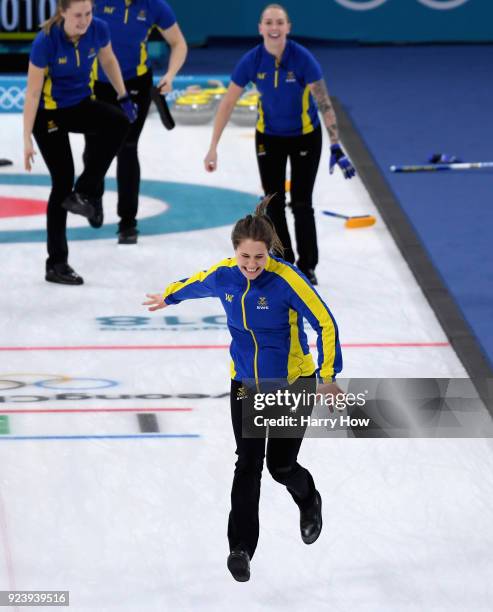 Gold medalist, Anna Hasselborg of Sweden celebrates following the Women's Gold Medal Game between Sweden and Korea on day sixteen of the PyeongChang...