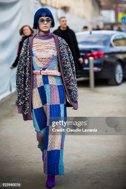 Sita Abelan is seen outside Missoni show during Milan Fashion Week Fall/Winter 2018/19 on February 24, 2018 in Milan, Italy.