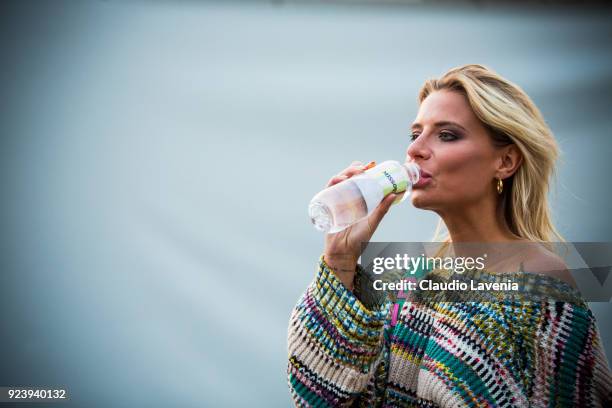 Veronica Ferraro wearing Missoni sweater is seen outside Missoni show during Milan Fashion Week Fall/Winter 2018/19 on February 24, 2018 in Milan,...