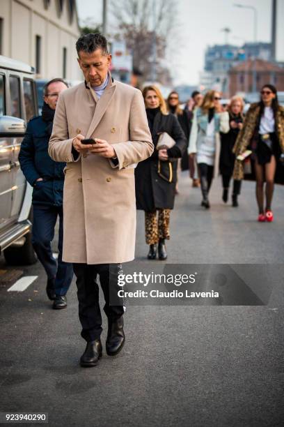 Stefano Tonchi is seen outside Missoni show during Milan Fashion Week Fall/Winter 2018/19 on February 24, 2018 in Milan, Italy.