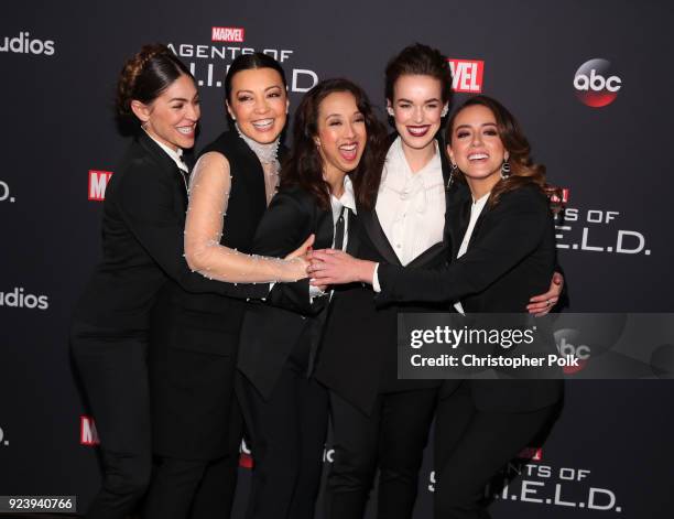 Natalia Cordova-Buckley, Ming-Na Wen, Maurissa Tancharoen, Elizabeth Henstridge and Chloe Bennet attend the 100th episode celebration of ABC's...