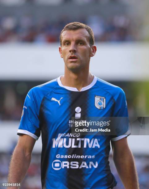 Diego Novaretti of Queretaro looks on during the 9th round match between Queretaro and Toluca as part of the Torneo Clausura 2018 Liga MX at...