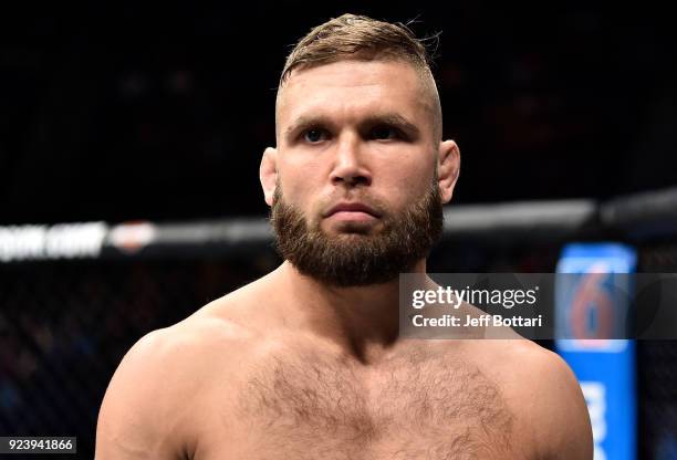 Jeremy Stephens prepares to face Josh Emmett prior to their featherweight bout during the UFC Fight Night event at Amway Center on February 24, 2018...