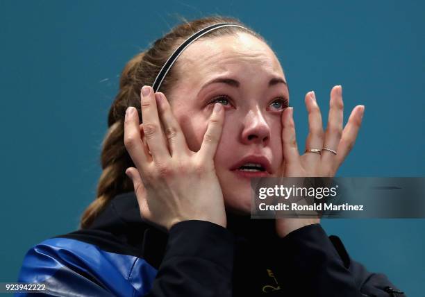 Winner of the gold medal Agnes Knochenhauer of Sweden shows her emotions during the Women's Gold Medal Game between Sweden and Korea on day sixteen...