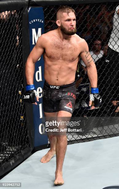Jeremy Stephens celebrates after his knockout victory over Josh Emmett in their featherweight bout during the UFC Fight Night event at Amway Center...