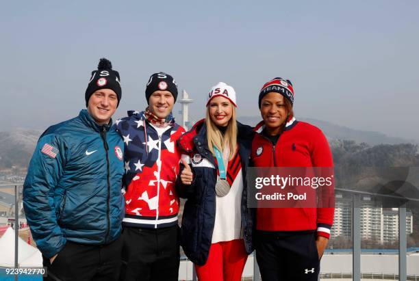 Ivanka Trump poses with U.S. Athletes Taylor Morris, Matt Mortensen and Lauren Gibbs on day sixteen of the PyeongChang 2018 Winter Olympic Games on...