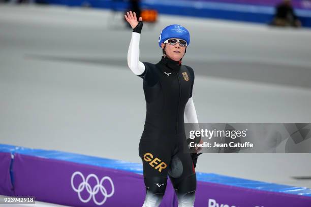 Claudia Pechstein of Germany during the Speed Skating Women's Mass Start Final on day fifteen of the PyeongChang 2018 Winter Olympic Games at...