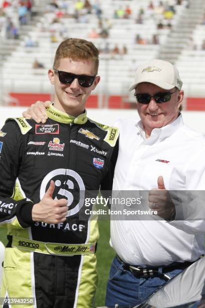 Hampton, GA Matt Tifft Richard Childress Racing Surface Sunscreen Chevrolet Camaro with car owner Richard Childress during the running of the 27th...