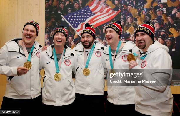 The United States Men's Curling Gold Medalists Matt Hamilton John Shuster, John Landsteiner, Tyler George and Joe Polo on February 24, 2018 in...