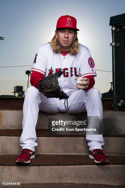 Pitcher John Lamb poses for a portrait during the Los Angeles Angels Photo Day on Feb. 22, 2018 at Tempe Diablo Stadium in Tempe, Ariz.