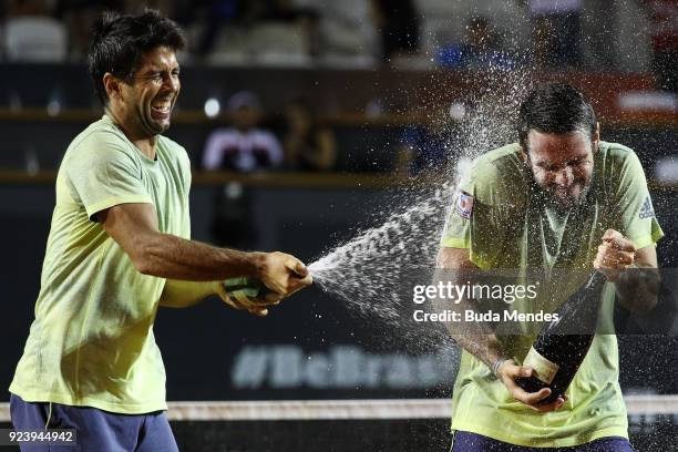 David Marrero and Fernando Verdasco of Spain celebrate the victory and the first place against Alexander Peya of Austria and Nikola Mektic of Croatia...