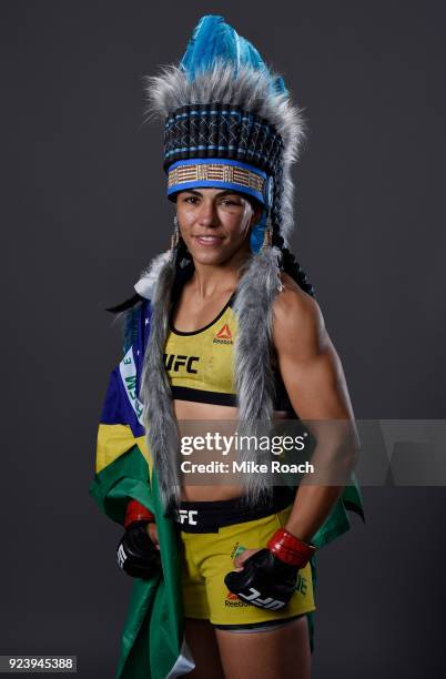 Jessica Andrade of Brazil poses for a portrait backstage after her victory over Tecia Torres during the UFC Fight Night event at Amway Center on...