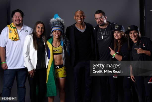 Jessica Andrade of Brazil poses for a portrait backstage with her team and family after her victory over Tecia Torres during the UFC Fight Night...