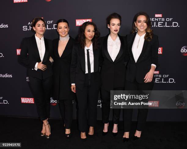 The Cast and Executive Producers of Walt Disney Television via Getty Images's "Marvel's Agents of S.H.I.E.L.D." celebrate its milestone 100th episode...