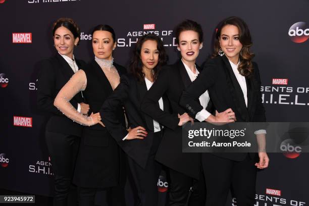 The Cast and Executive Producers of Walt Disney Television via Getty Images's "Marvel's Agents of S.H.I.E.L.D." celebrate its milestone 100th episode...