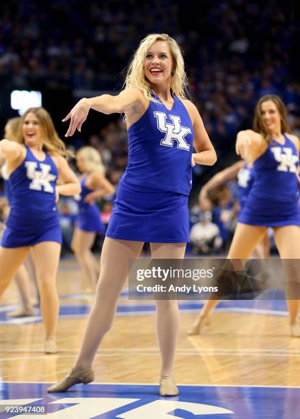 Kentucky Wildcats cheerleaders perform during the game against the Missouri Tigers at Rupp Arena on February 24, 2018 in Lexington, Kentucky.