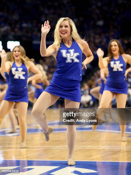 Kentucky Wildcats cheerleaders perform during the game against the Missouri Tigers at Rupp Arena on February 24, 2018 in Lexington, Kentucky.