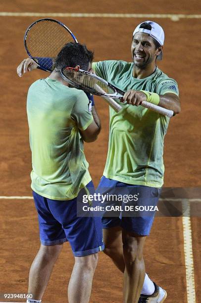 Spain's Fernando Verdasco and David Marrero celebrate after their ATP World Tour Rio Open final doubles tennis match win against Austria's Alexander...