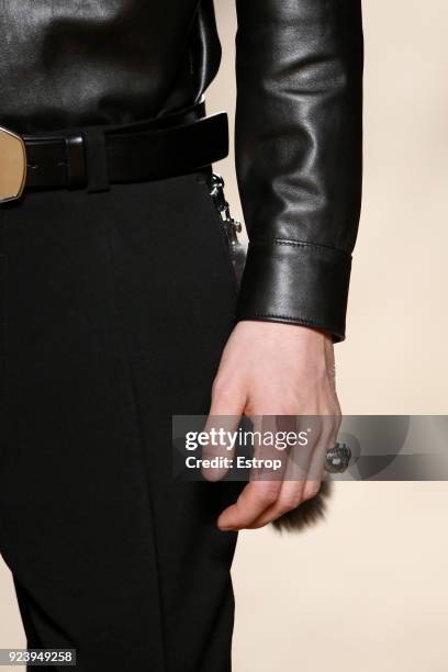 Clothing detail at the Roberto Cavalli show during Milan Fashion Week Fall/Winter 2018/19 on February 23, 2018 in Milan, Italy.