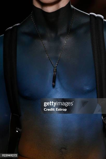 Clothing detail at the Roberto Cavalli show during Milan Fashion Week Fall/Winter 2018/19 on February 23, 2018 in Milan, Italy.