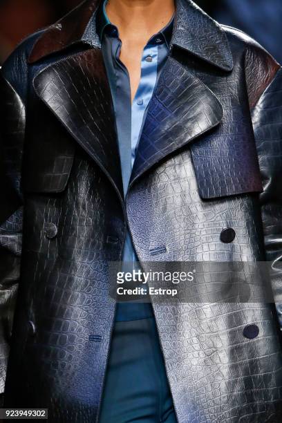 Clothing detail at the Roberto Cavalli show during Milan Fashion Week Fall/Winter 2018/19 on February 23, 2018 in Milan, Italy.