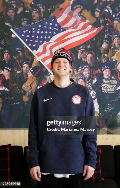 United States silver medalist in Snowboard Big Air Kyle Mack on February 25, 2018 in Pyeongchang-gun, South Korea.