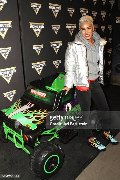 Host Sibley Scoles arrives at Monster Jam Celebrity Event at Angel Stadium on February 24, 2018 in Anaheim, California.