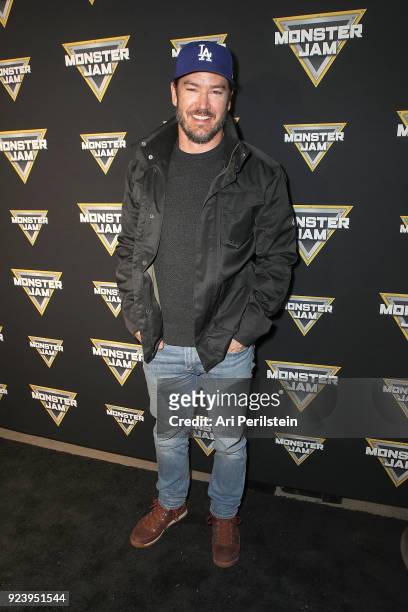 Actor Mark-Paul Gosselaar arives at Monster Jam Celebrity Event at Angel Stadium on February 24, 2018 in Anaheim, California.