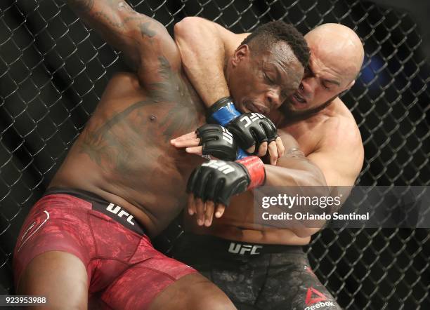 Ovince Saint Preux, left, and Ilir Latifi fight during UFC Fight Night at the Amway Center in Orlando, Fla., on Saturday, Feb 24, 2018.