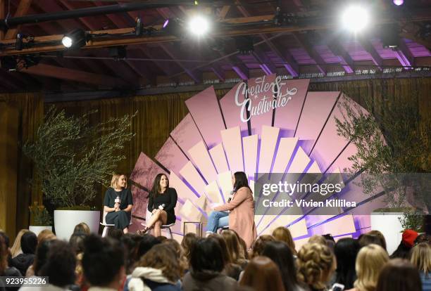 Co-Founders of The Little Market, Lauren Conrad, Hannah Skvarla and Co-Founder of HelloGiggles, Sophia Rossi speak onstage at the Create & Cultivate...