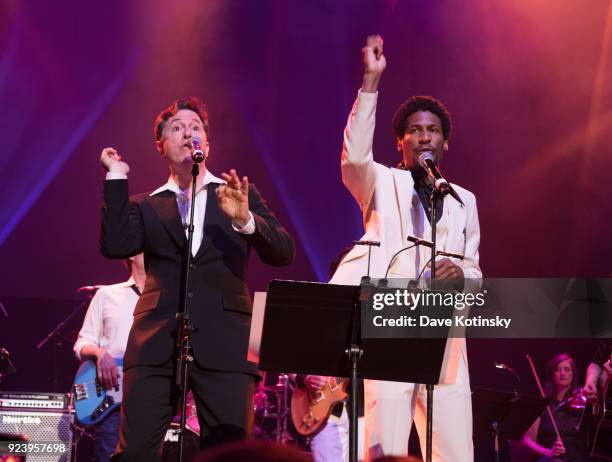 Stephen Colbert and Jon Batiste perform at the Montclair Film 70s Mixtape Party with the Losers Lounge at The Wellmont Theatre on February 24, 2018...