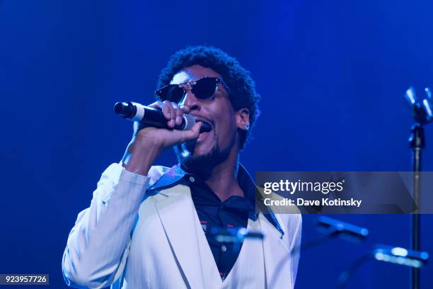 Jon Batiste performs at the Montclair Film 70s Mixtape Party with the Losers Lounge at The Wellmont Theatre on February 24, 2018 in Montclair, New...