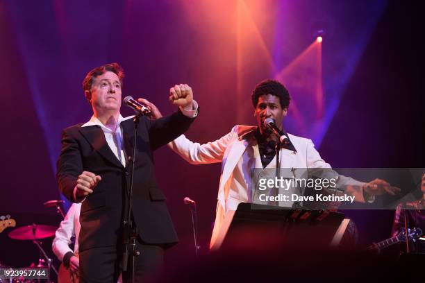 Stephen Colbert and Jon Batiste perform at the Montclair Film 70s Mixtape Party with the Losers Lounge at The Wellmont Theatre on February 24, 2018...