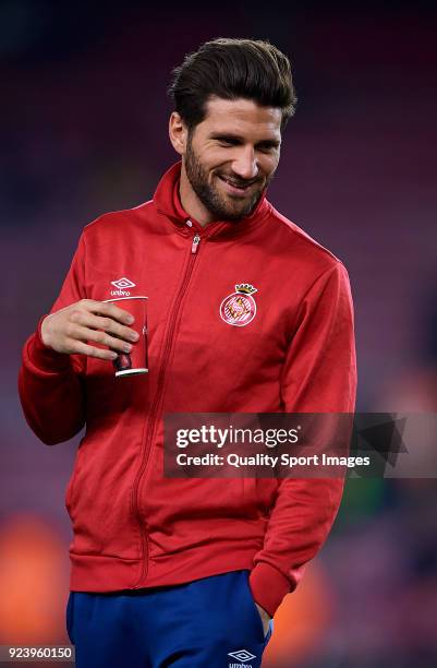 Carles Planas of Girona looks on prior the La Liga match between Barcelona and Girona at Camp Nou on February 24, 2018 in Barcelona, Spain.