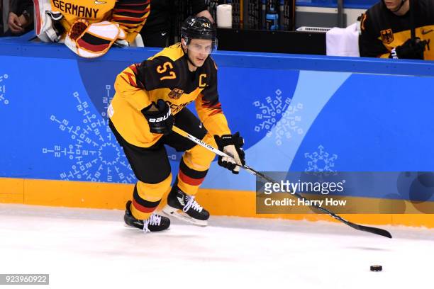Marcel Goc of Germany controls the puck against Olympic Athletes from Russia during the Men's Gold Medal Game on day sixteen of the PyeongChang 2018...