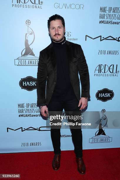 Val Chmerkovskiy attends the 2018 Make-Up Artists and Hair Stylists Guild Awards at The Novo by Microsoft on February 24, 2018 in Los Angeles,...