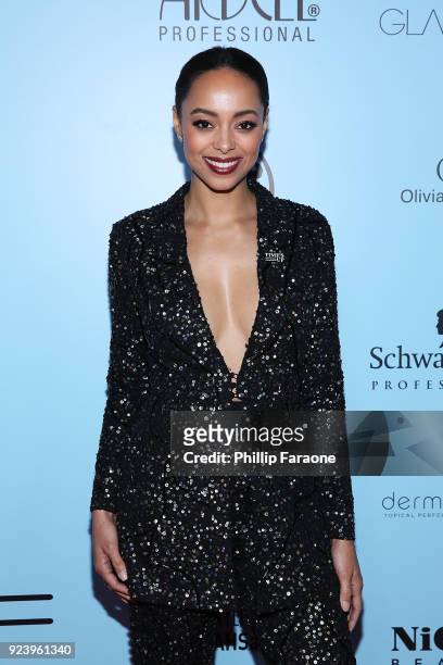 Amber Stevens West attends the 2018 Make-Up Artists and Hair Stylists Guild Awards at The Novo by Microsoft on February 24, 2018 in Los Angeles,...