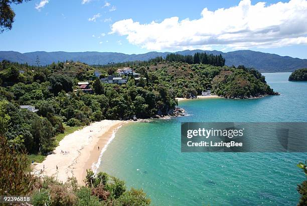 breakers bay, kaiteriteri, tasman, new zealand - kaiteriteri stockfoto's en -beelden