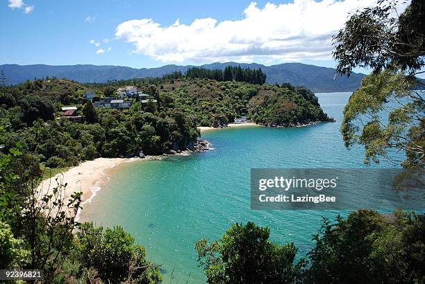 breakers bay, kaiteriteri, tasman, new zealand - kaiteriteri stockfoto's en -beelden