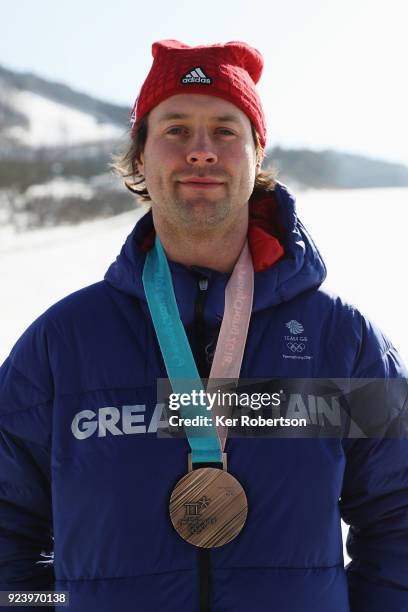 Team GB closing ceremony flag holder, bronze medal winning snowboarder Billy Morgan is seen on day sixteen of the 2018 PyeongChang Winter Olympic...