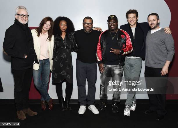 Actors Bradley Whitford, Catherine Keener and Betty Gabriel, writer and director Jordan Peele, comedian LilRel Howery and producers Jason Blum and...