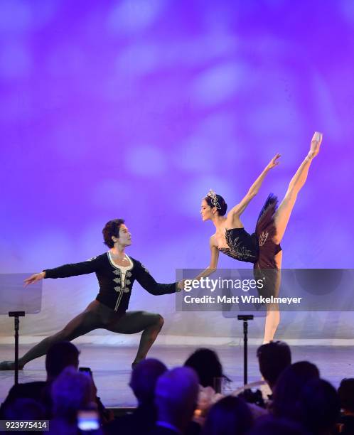 Dancers perform onstage during the 12th Annual Los Angeles Ballet Gala at the Beverly Wilshire Four Seasons Hotel on February 24, 2018 in Beverly...