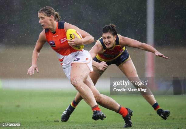 Cora Staunton of the Giants looks upfield during the round four AFLW match between the Greater Western Sydney Giants and the Adelaide Crows at...