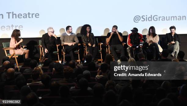 Moderator Alison Stewart, actor Bradley Whitford, producer Sean McKittrick, actress Betty Gabriel, writer and director Jordan Peele, comedian LilRel...