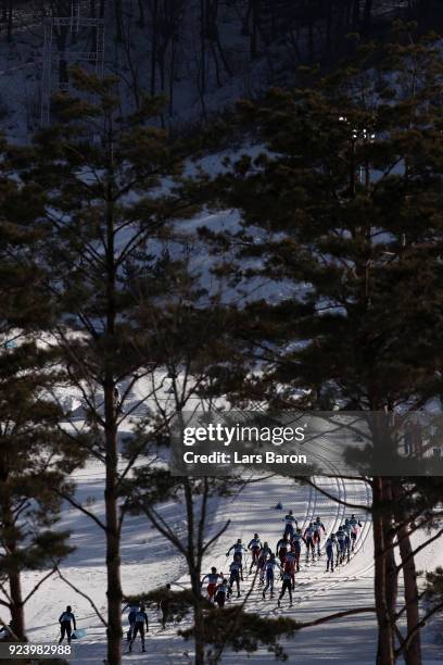 General view during the Ladies' 30km Mass Start Classic on day sixteen of the PyeongChang 2018 Winter Olympic Games at Alpensia Cross-Country Centre...